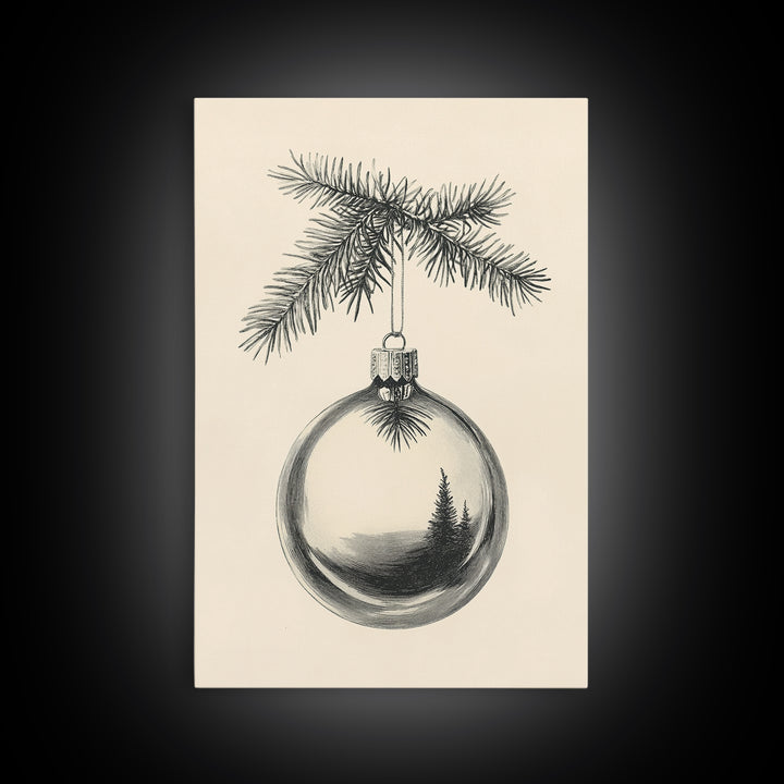 Christmas Tree Ornament Canvas Print, Retro Home Decor, Boho Christmas