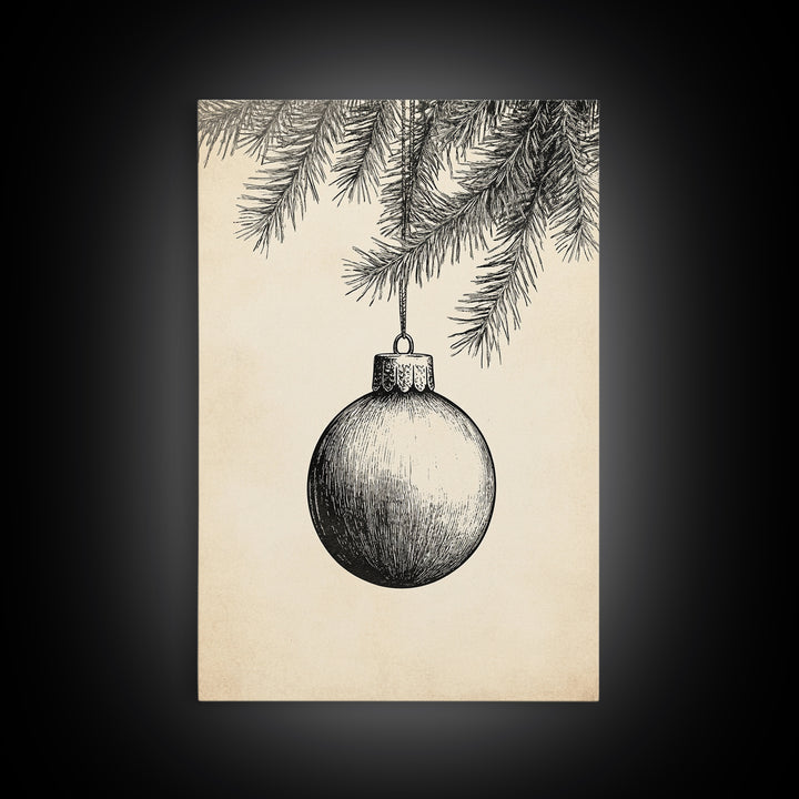 Boho Christmas Ornament Painting Print, Christmas Art, Black and White Art