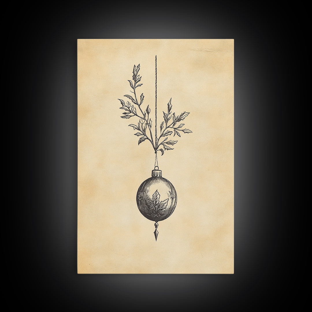 Christmas Tree Ornament Painting Print, Boho Christmas Wall Art, Framed Canvas