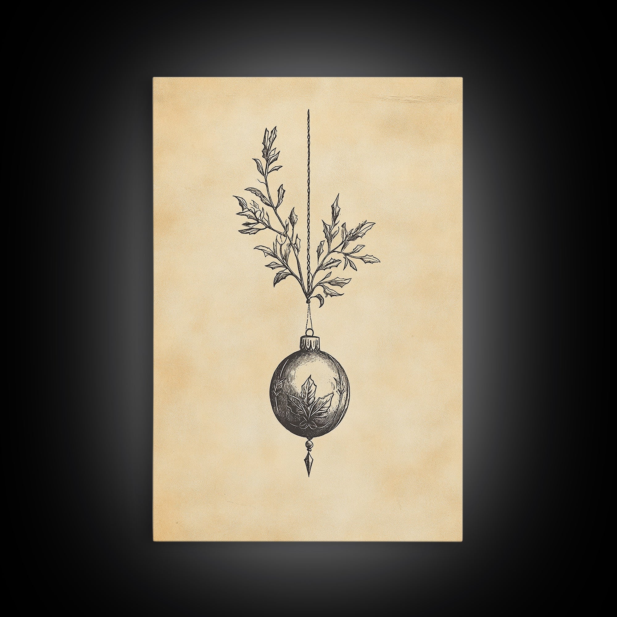 Christmas Tree Ornament Painting Print, Boho Christmas Wall Art, Framed Canvas