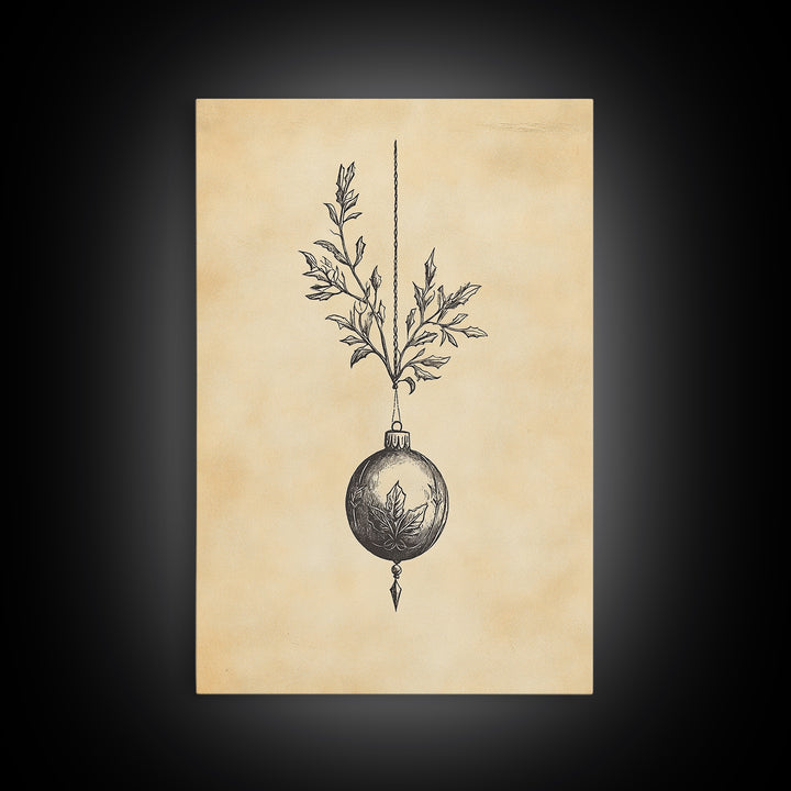 Christmas Tree Ornament Painting Print, Boho Christmas Wall Art, Framed Canvas