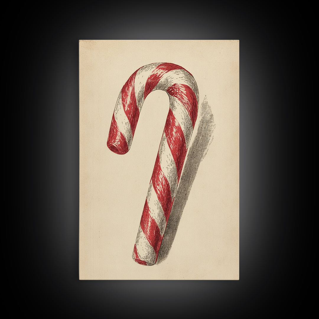 Christmas Wall Art - Candy Cane Sketch - Framed Canvas Print - Candy Cane Decor - Christmas Home Decor