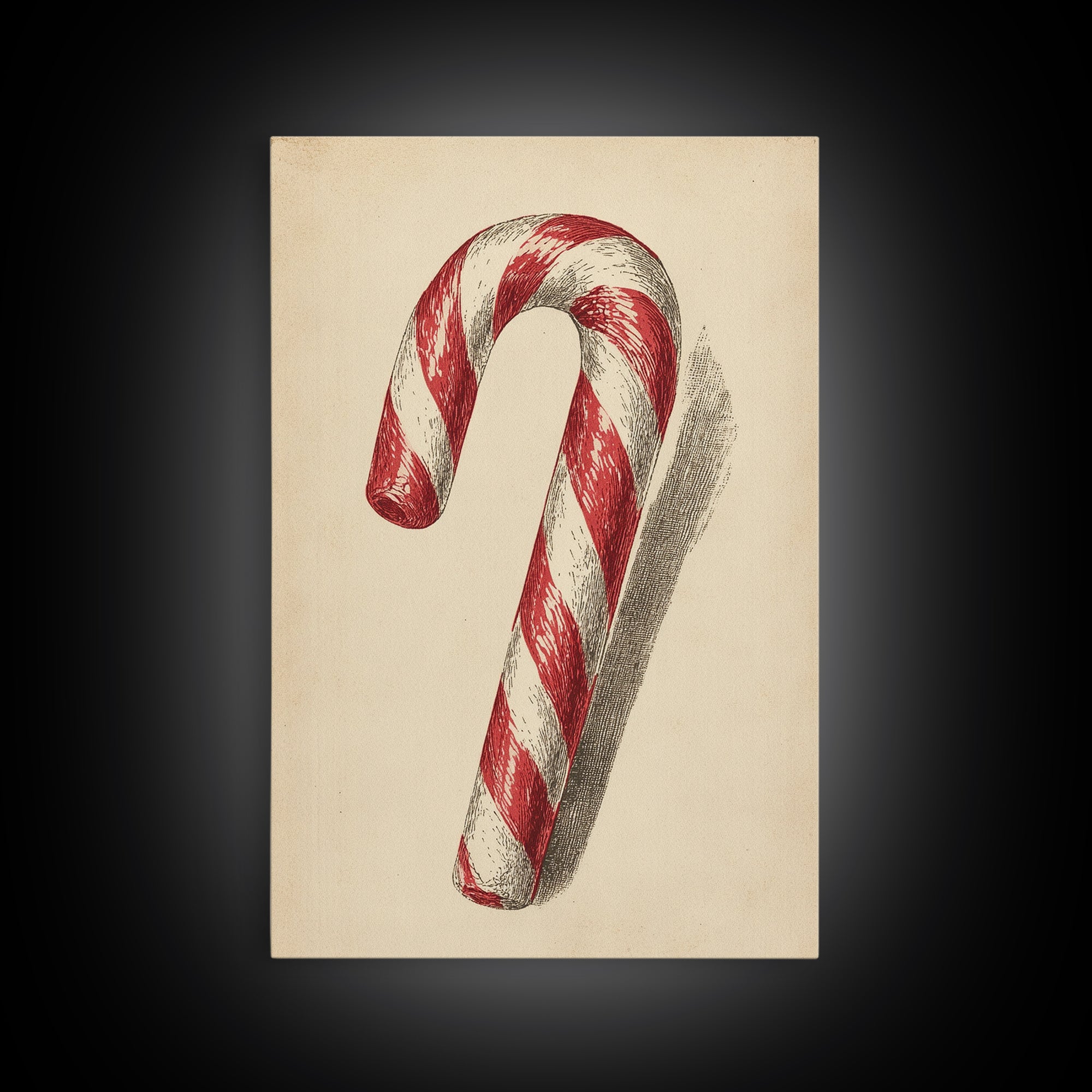 Christmas Wall Art - Candy Cane Sketch - Framed Canvas Print - Candy Cane Decor - Christmas Home Decor