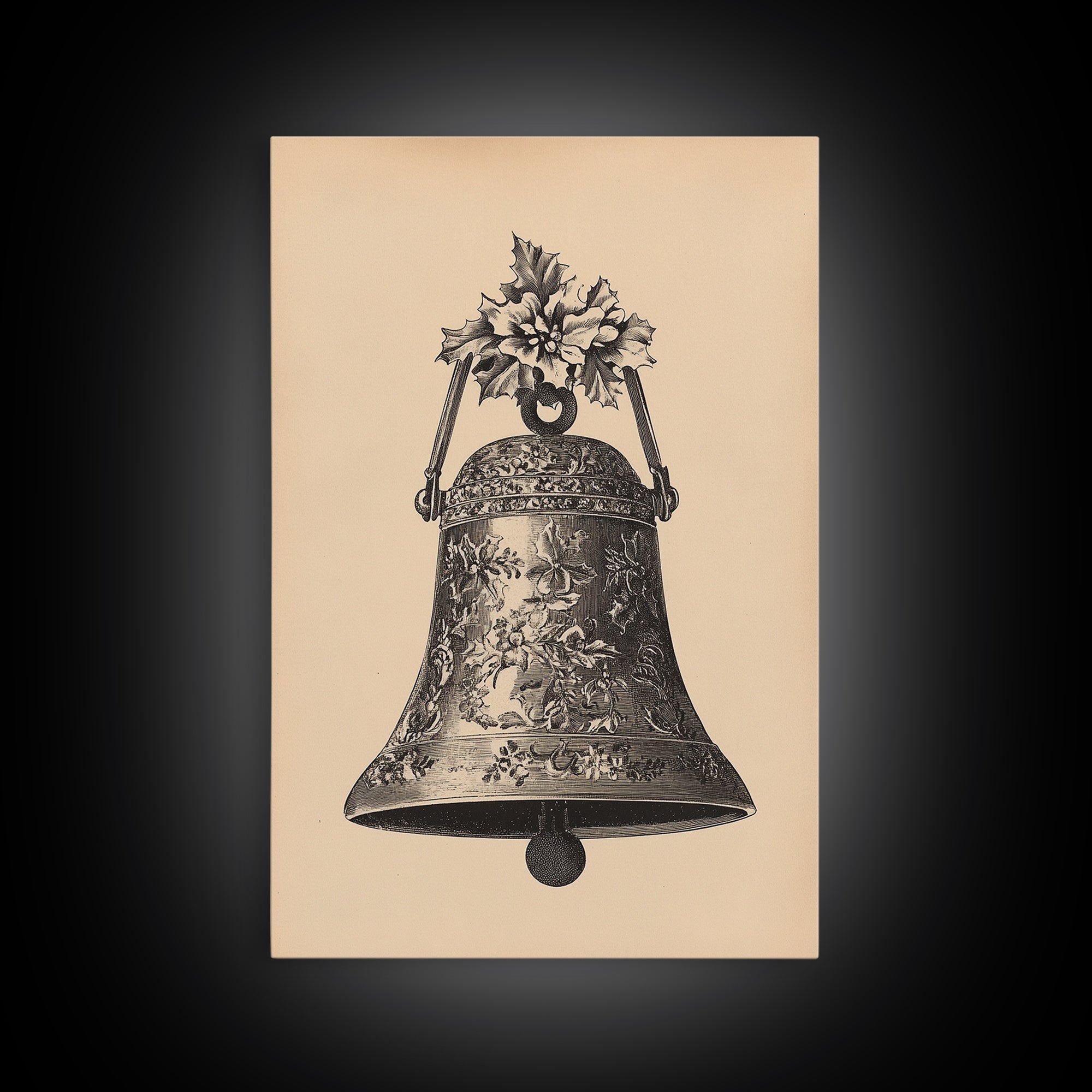 Boho Christmas Bell Painting Print - Framed Canvas - Minimalist Christmas Art - Boho Christmas Art - Rustic Christmas Art