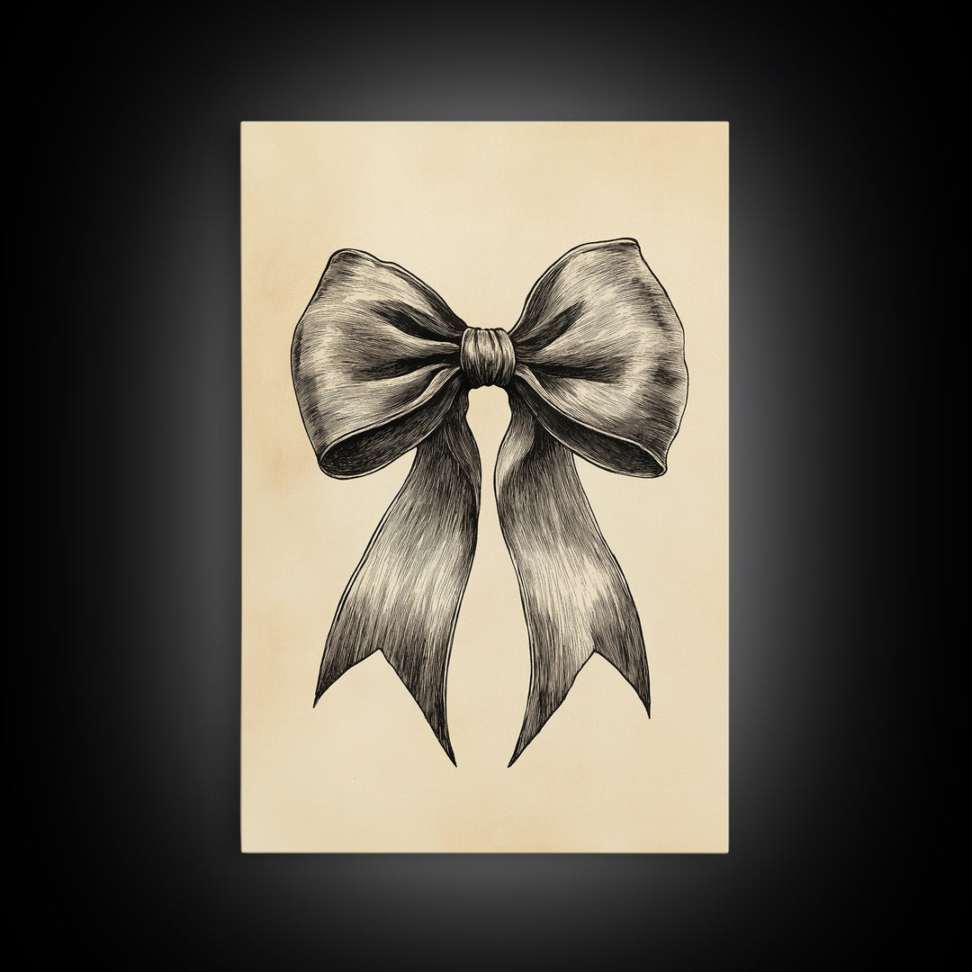 Boho Christmas Bow Canvas Print - Framed Canvas - Minimalist Christmas Art - Boho Christmas Art - Rustic Christmas Art