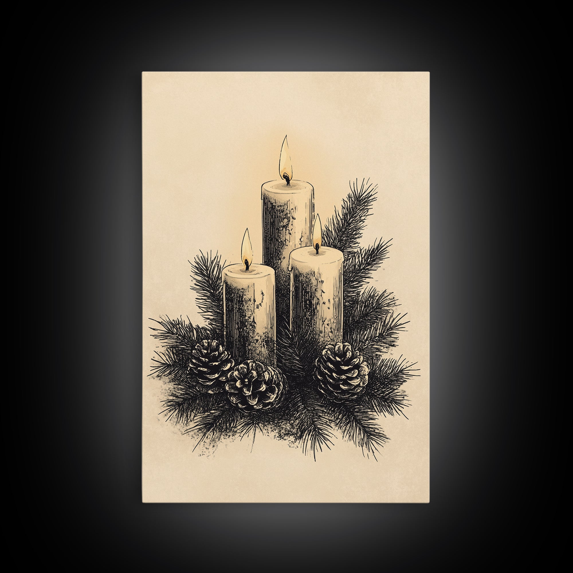 Boho Christmas Candles Canvas Print - Framed Canvas - Minimalist Christmas Art - Boho Christmas Art - Rustic Christmas Art