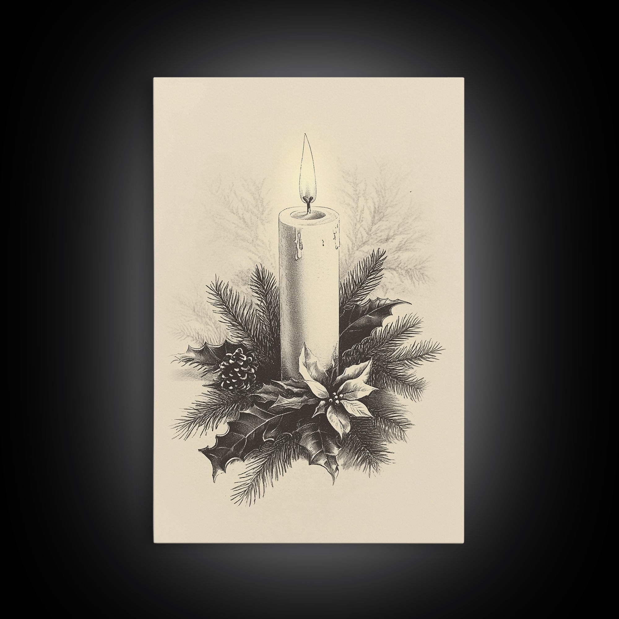 Boho Christmas Candle Canvas Print - Framed Canvas - Minimalist Christmas Art - Boho Christmas Art - Rustic Christmas Art