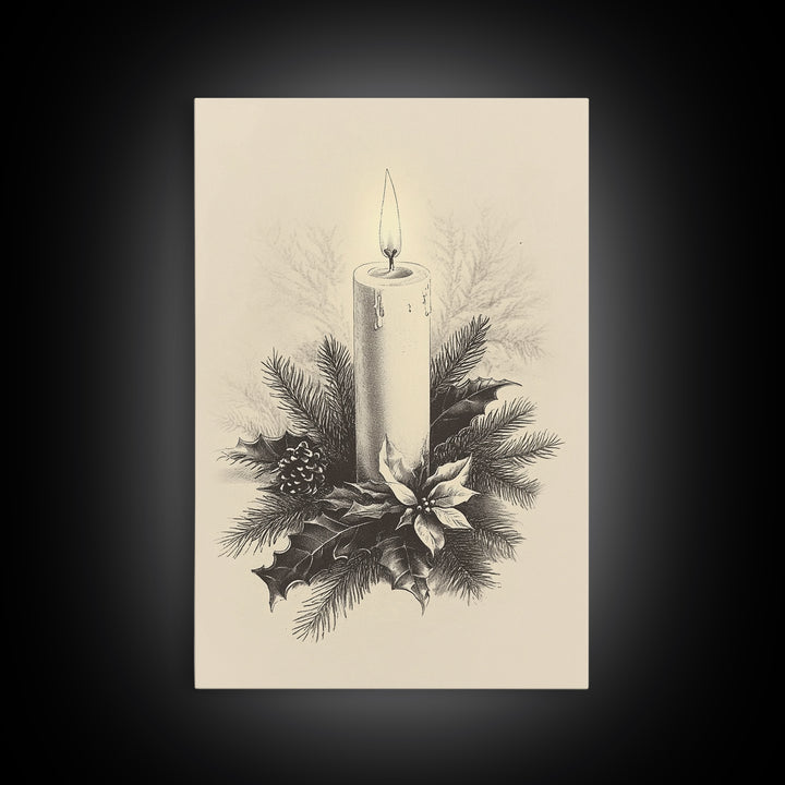 Boho Christmas Candle Canvas Print - Framed Canvas - Minimalist Christmas Art - Boho Christmas Art - Rustic Christmas Art