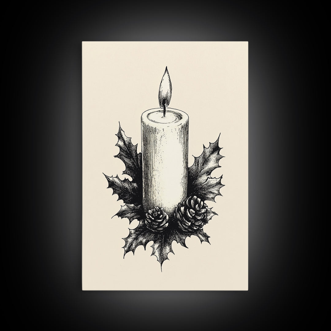 Rustic Christmas Candle Canvas Print - Framed Canvas - Minimalist Christmas Art - Boho Christmas Art - Rustic Christmas Art