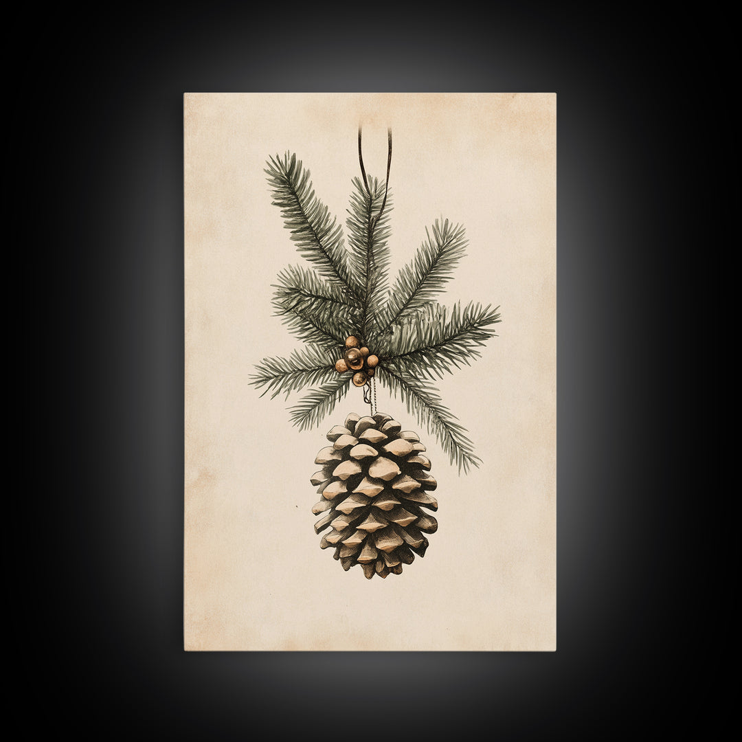 Boho Christmas Pinecone Canvas Print - Framed Canvas - Minimalist Christmas Art - Boho Christmas Art - Rustic Christmas Art
