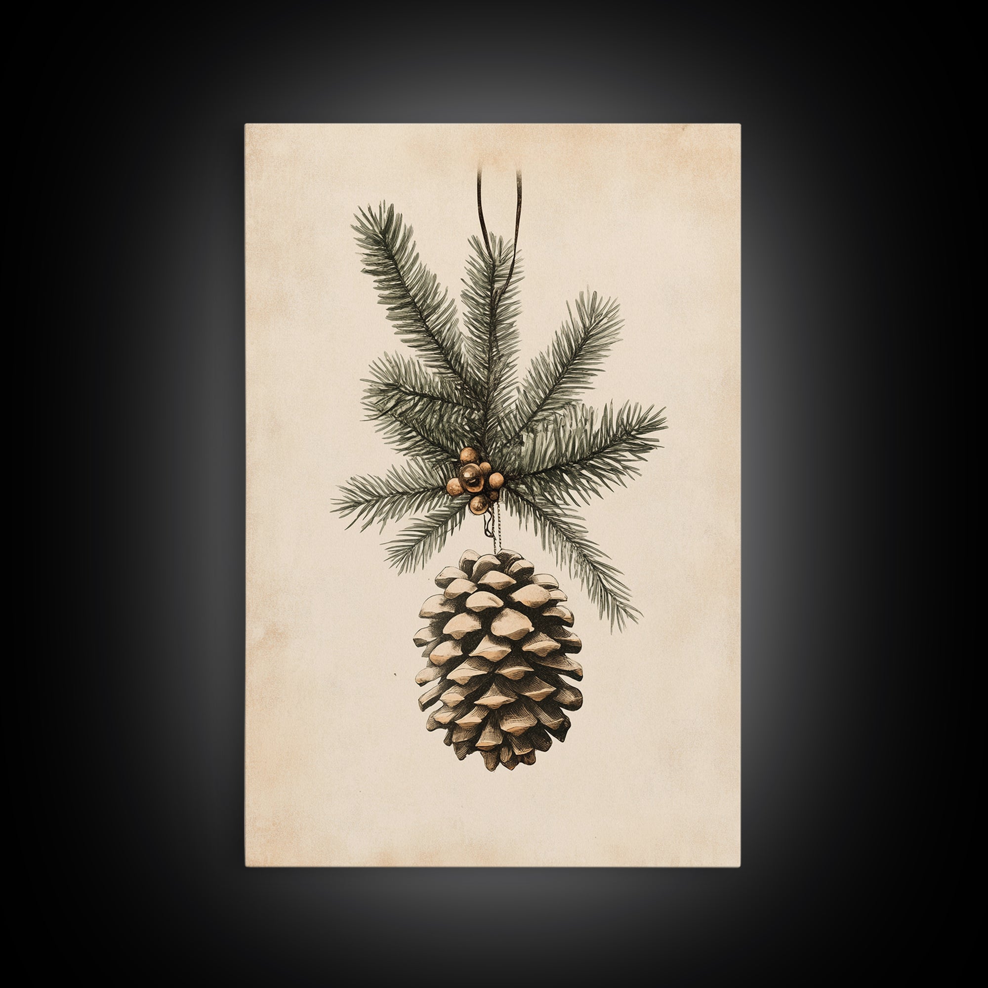 Boho Christmas Pinecone Canvas Print - Framed Canvas - Minimalist Christmas Art - Boho Christmas Art - Rustic Christmas Art