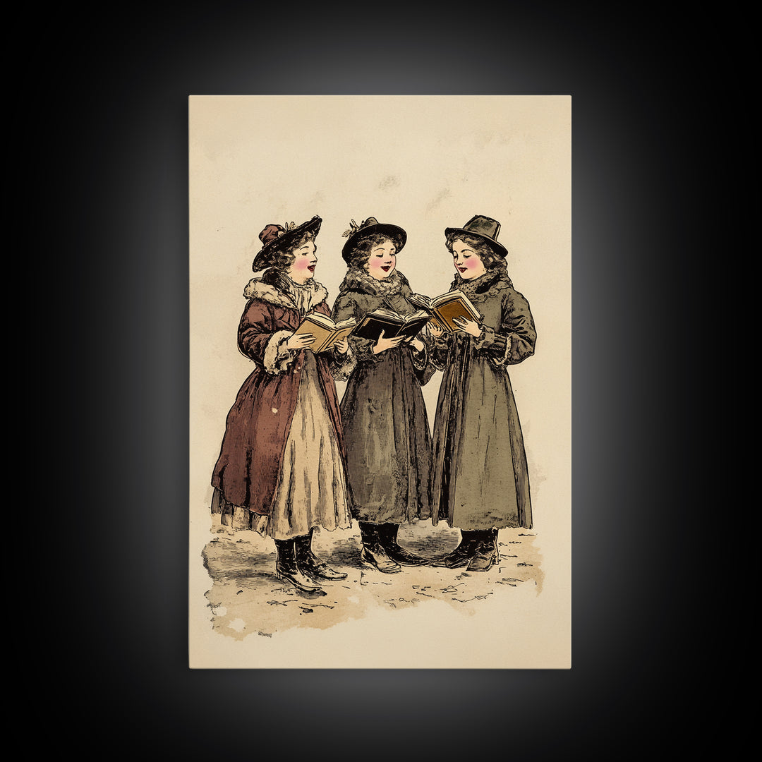 Boho Christmas Carrolers Canvas Print - Framed Canvas - Minimalist Christmas Art - Boho Christmas Art - Rustic Christmas Art