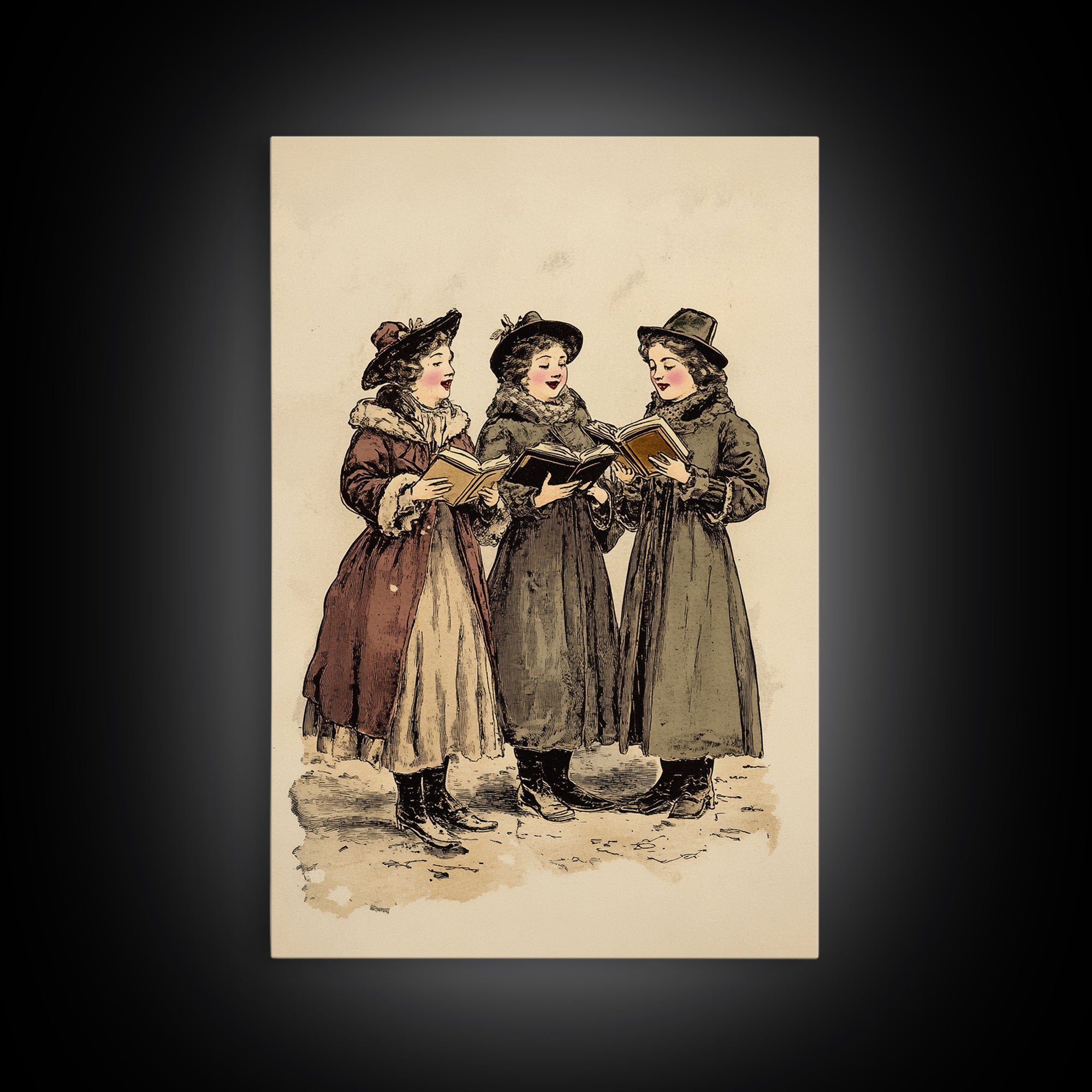 Boho Christmas Carrolers Canvas Print - Framed Canvas - Minimalist Christmas Art - Boho Christmas Art - Rustic Christmas Art