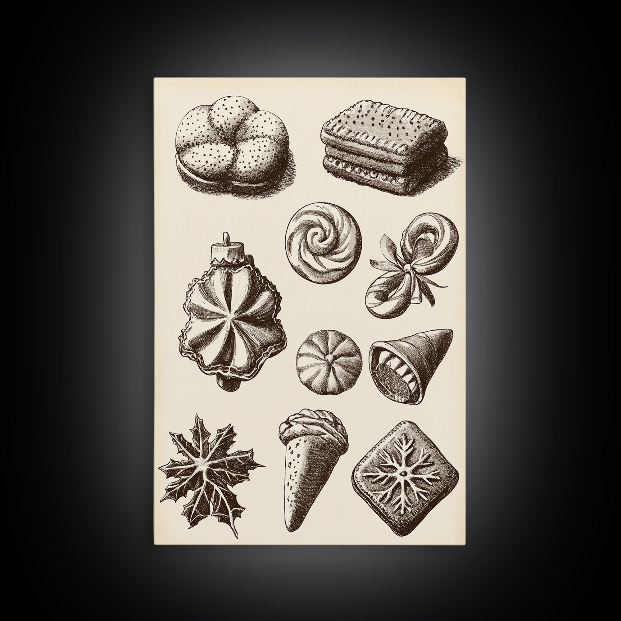 Cute Christmas Cookies Canvas Print - Framed Canvas - Minimalist Christmas Art - Boho Christmas Art - Rustic Christmas Art