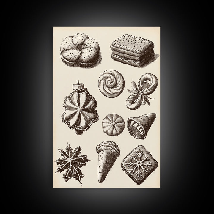 Cute Christmas Cookies Canvas Print - Framed Canvas - Minimalist Christmas Art - Boho Christmas Art - Rustic Christmas Art