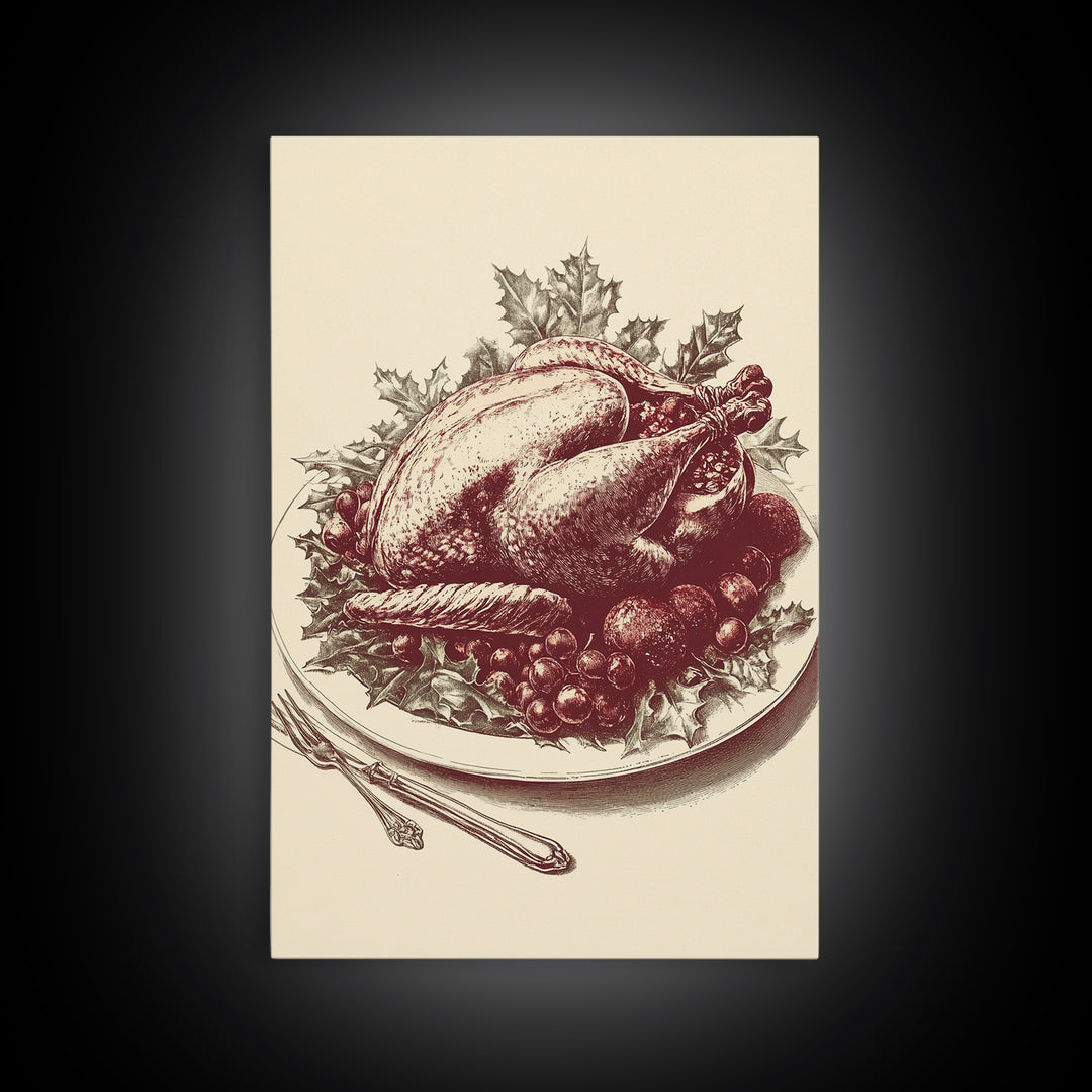 Christmas Turkey Canvas Print - Framed Canvas - Minimalist Christmas Art - Boho Christmas Art - Rustic Christmas Art