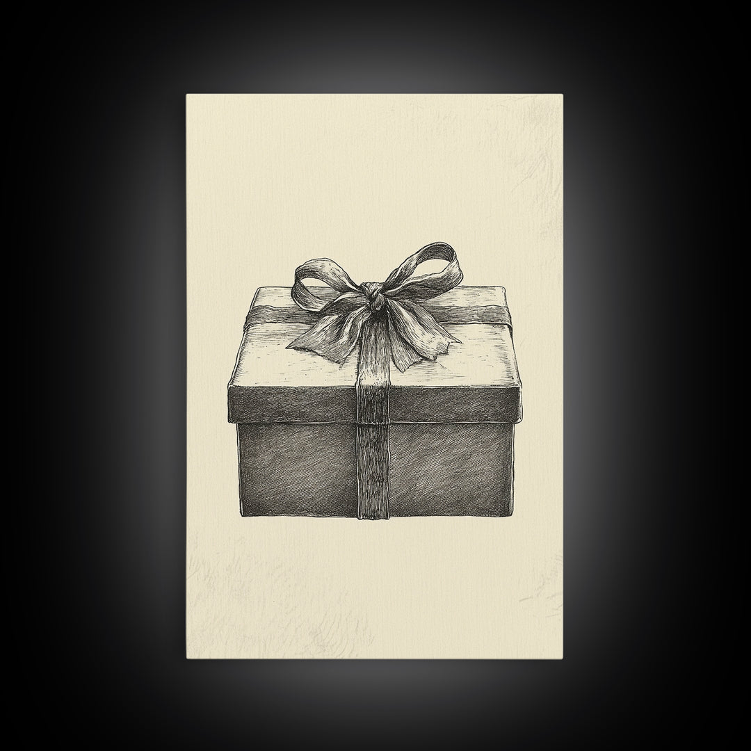 Sketch of A Christmas Gift Canvas Print - Framed Canvas - Minimalist Christmas Art - Boho Christmas Art - Rustic Christmas Art
