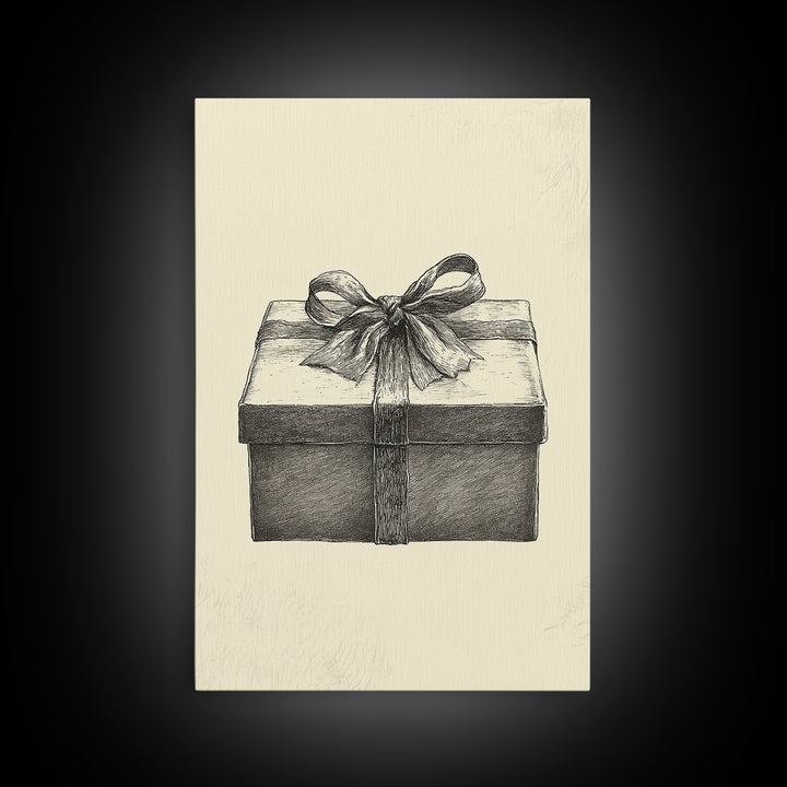 Sketch of A Christmas Gift Canvas Print - Framed Canvas - Minimalist Christmas Art - Boho Christmas Art - Rustic Christmas Art