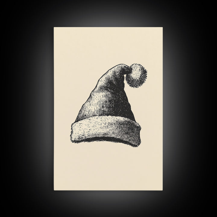Sketch of Santa's Hat Canvas Print - Framed Canvas - Minimalist Christmas Art - Boho Christmas Art - Rustic Christmas Art