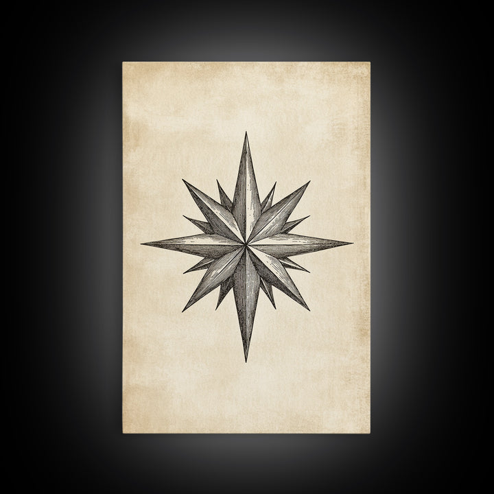 Sketch Of The North Star Canvas Print - Framed Canvas - Minimalist Christmas Art - Boho Christmas Art - Rustic Christmas Art