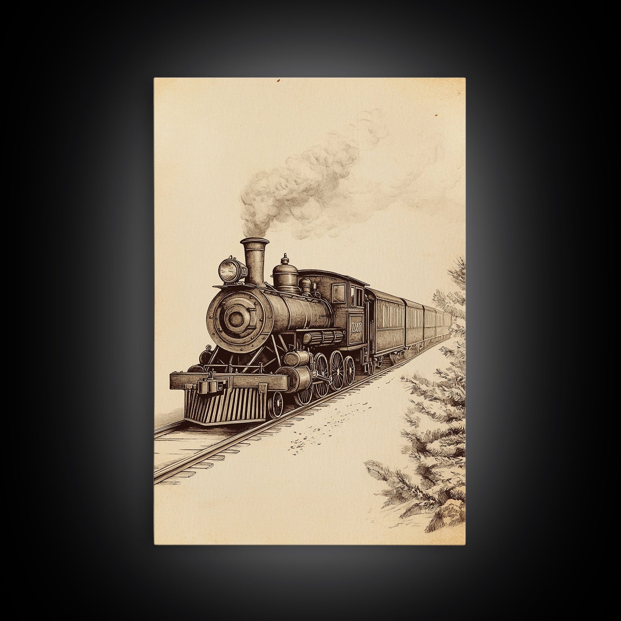 Boho Christmas Train Canvas Print - Framed Canvas - Minimalist Christmas Art - Boho Christmas Art - Rustic Christmas Art