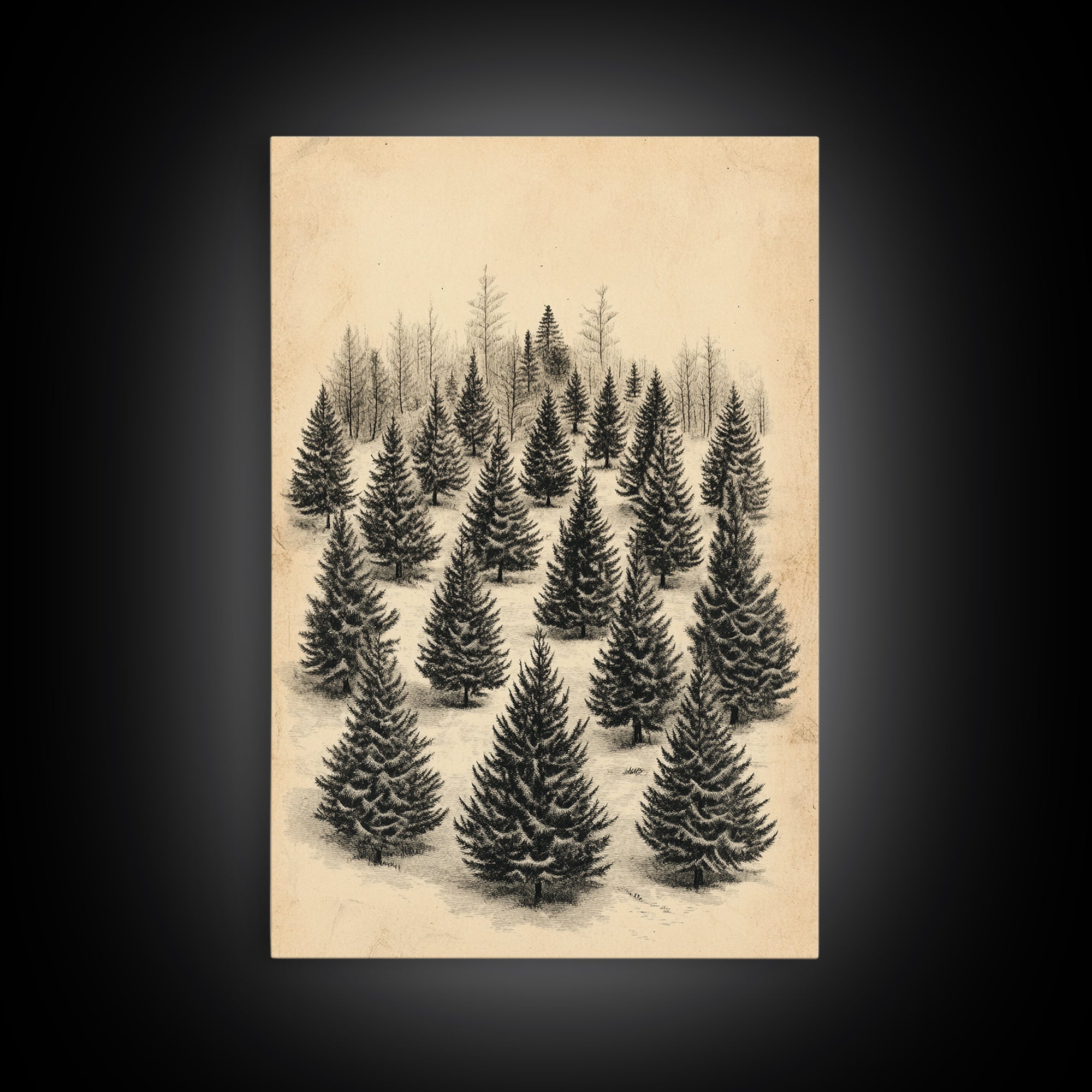 Christmas Tree Farm Art Canvas Print - Framed Canvas - Minimalist Christmas Art - Boho Christmas Art - Rustic Christmas Art