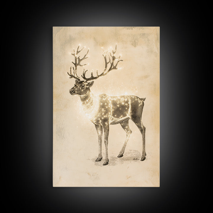 Christmas Reindeer Canvas Print - Framed Canvas - Minimalist Christmas Art - Boho Christmas Decor - Rustic Christmas Art