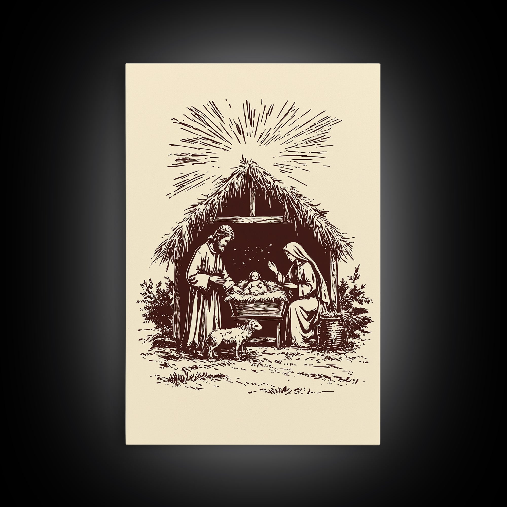 Retro Nativity Scene Canvas Print - Framed Canvas - Minimalist Christmas Art - Boho Christmas Art - Rustic Christmas Art