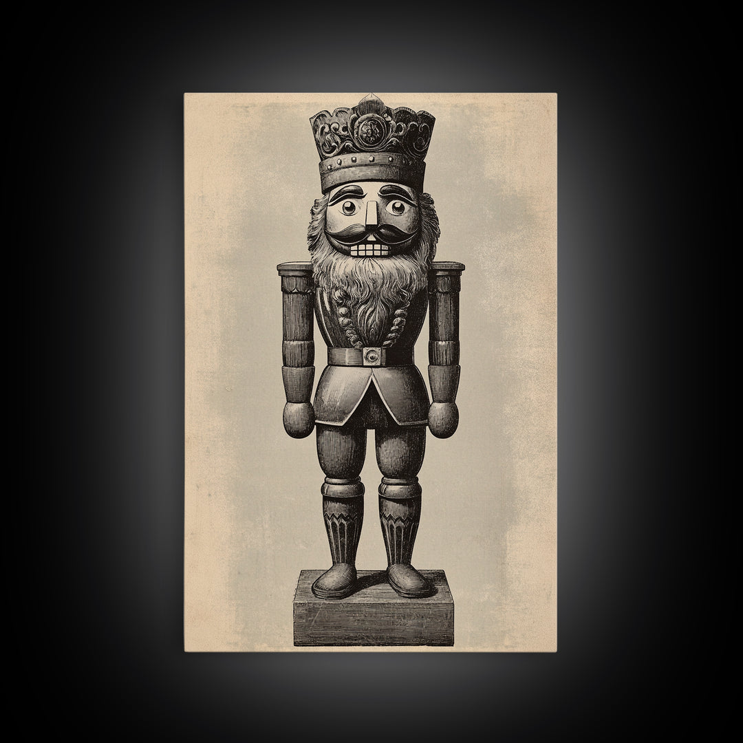 Vintage Nutcracker Canvas Print - Framed Canvas - Minimalist Christmas Art - Boho Christmas Art - Rustic Christmas Art