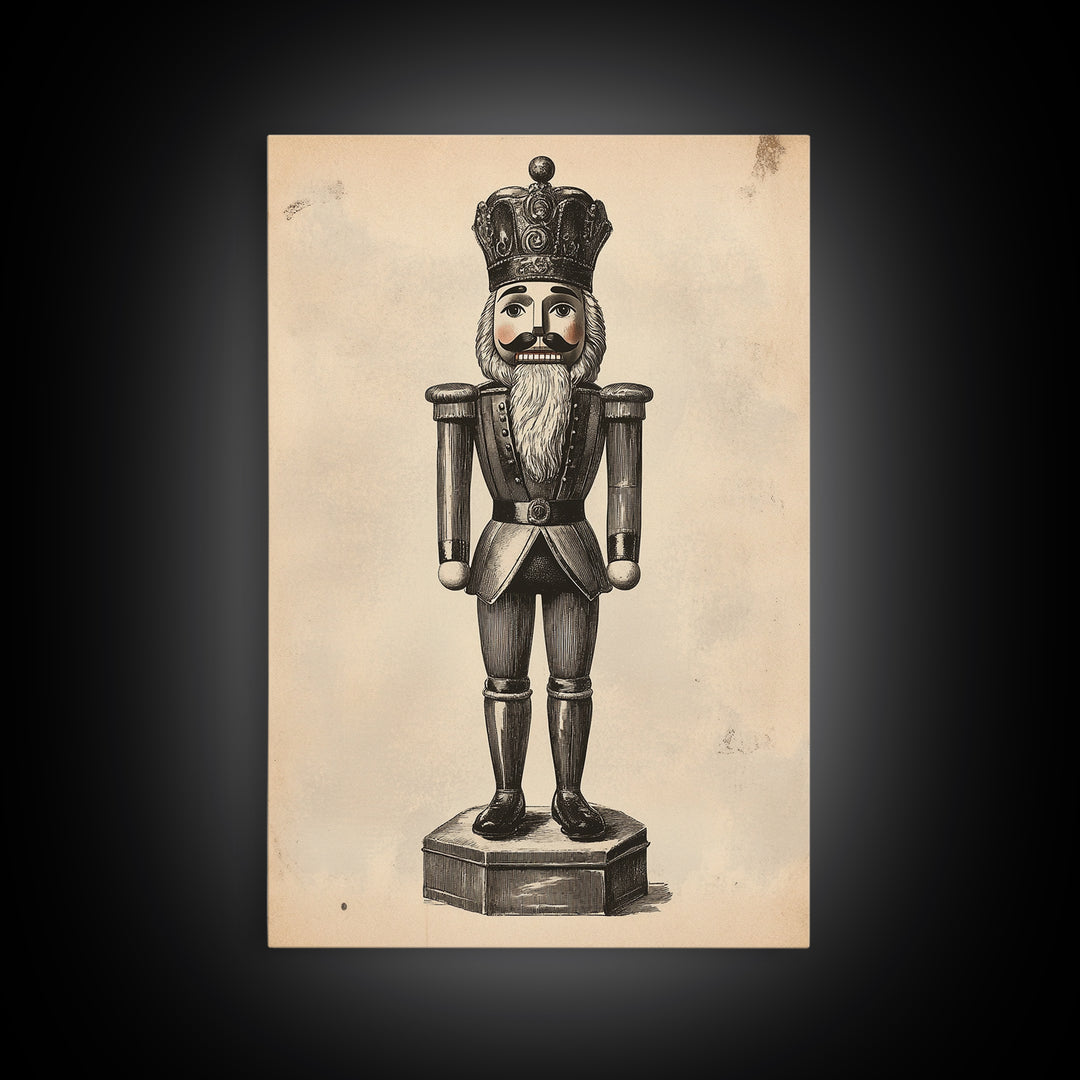 Retro Nutcracker Canvas Print - Framed Canvas - Minimalist Christmas Art - Boho Christmas Art - Rustic Christmas Art