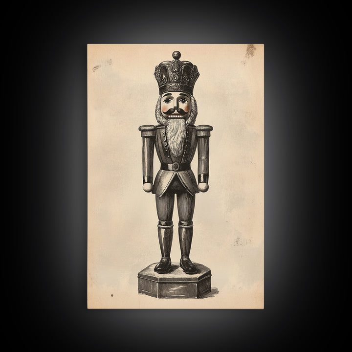 Retro Nutcracker Canvas Print - Framed Canvas - Minimalist Christmas Art - Boho Christmas Art - Rustic Christmas Art