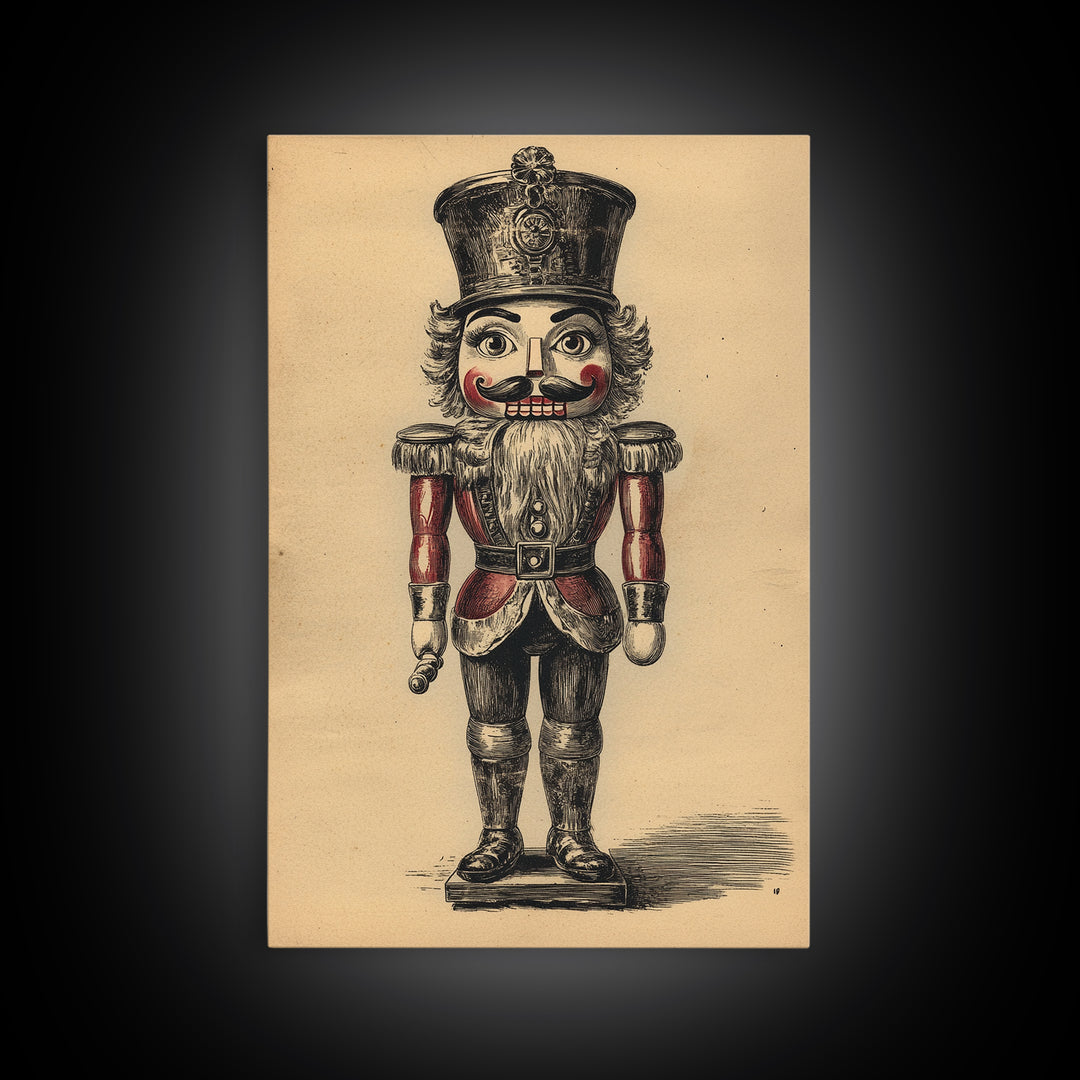 Christmas Nutcracker Canvas Print - Framed Canvas - Minimalist Christmas Art - Boho Christmas Art - Rustic Christmas Art