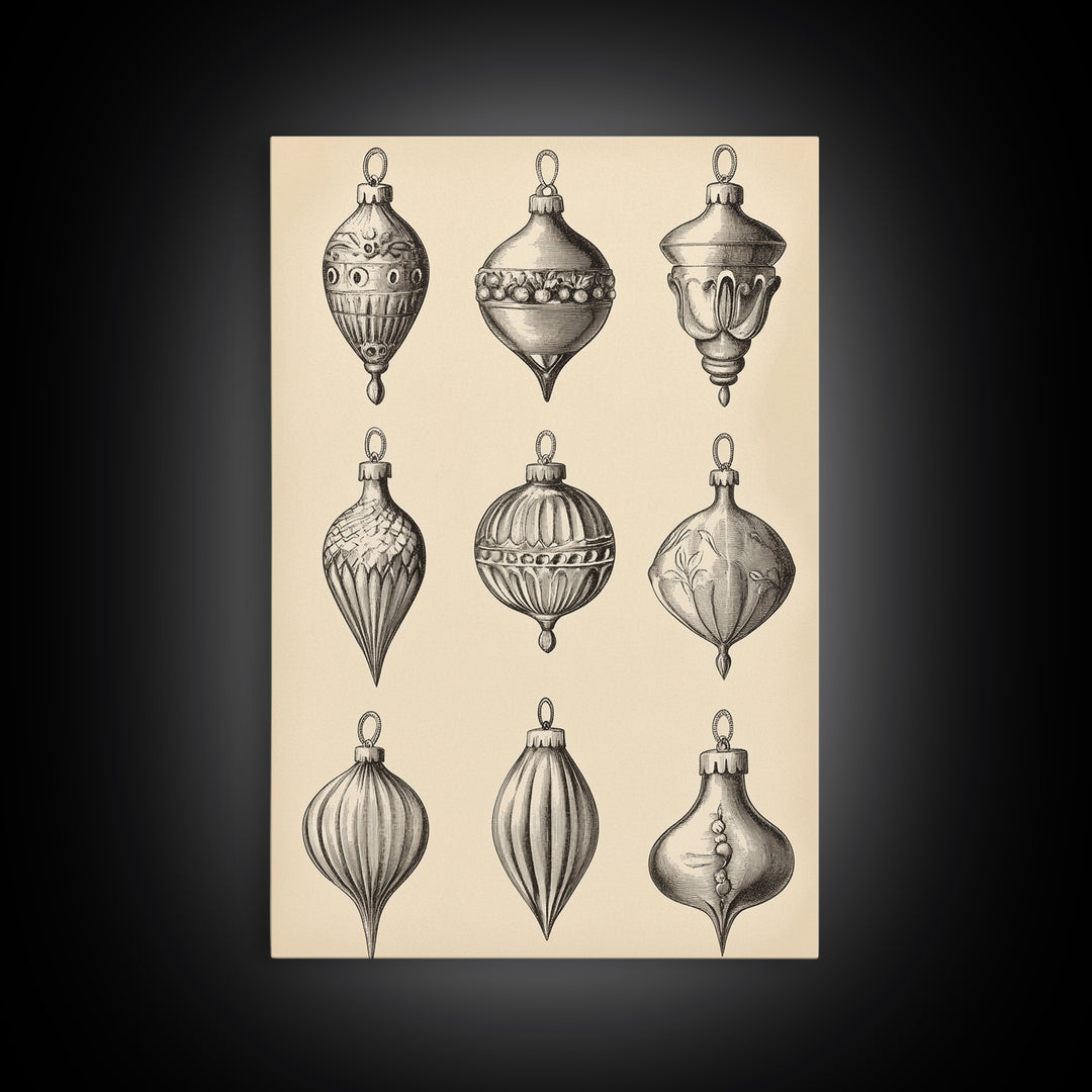 Christmas Ornaments Canvas Print - Framed Canvas - Minimalist Christmas Art - Boho Christmas Art - Rustic Christmas Art