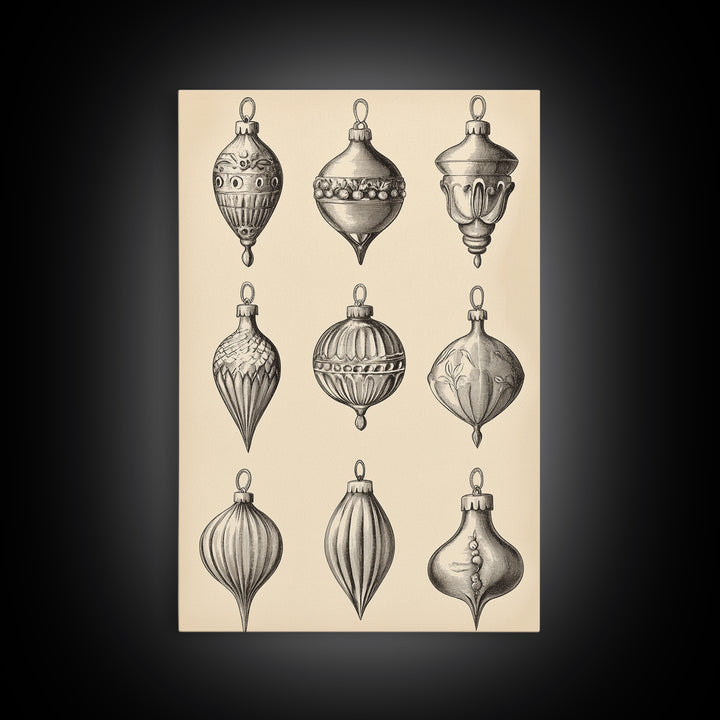 Christmas Ornaments Canvas Print - Framed Canvas - Minimalist Christmas Art - Boho Christmas Art - Rustic Christmas Art