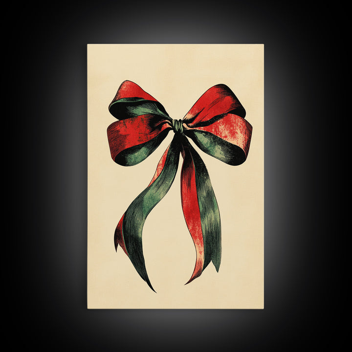 Christmas Bow Canvas Print - Framed Canvas - Minimalist Christmas Art - Boho Christmas Art - Rustic Christmas Art