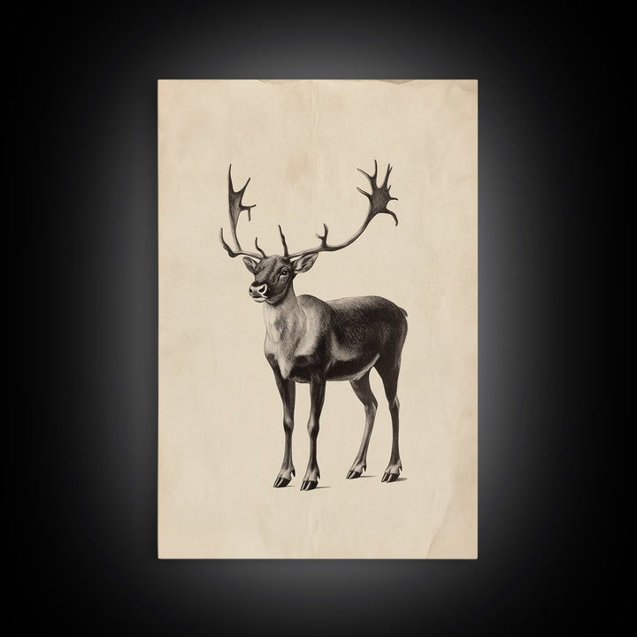 Reindeer Canvas Print - Framed Canvas - Minimalist Christmas Art - Boho Christmas Art - Rustic Christmas Art