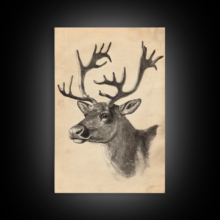 Christmas Reindeer Canvas Print - Framed Canvas - Minimalist Christmas Art - Boho Christmas Art - Rustic Christmas Art