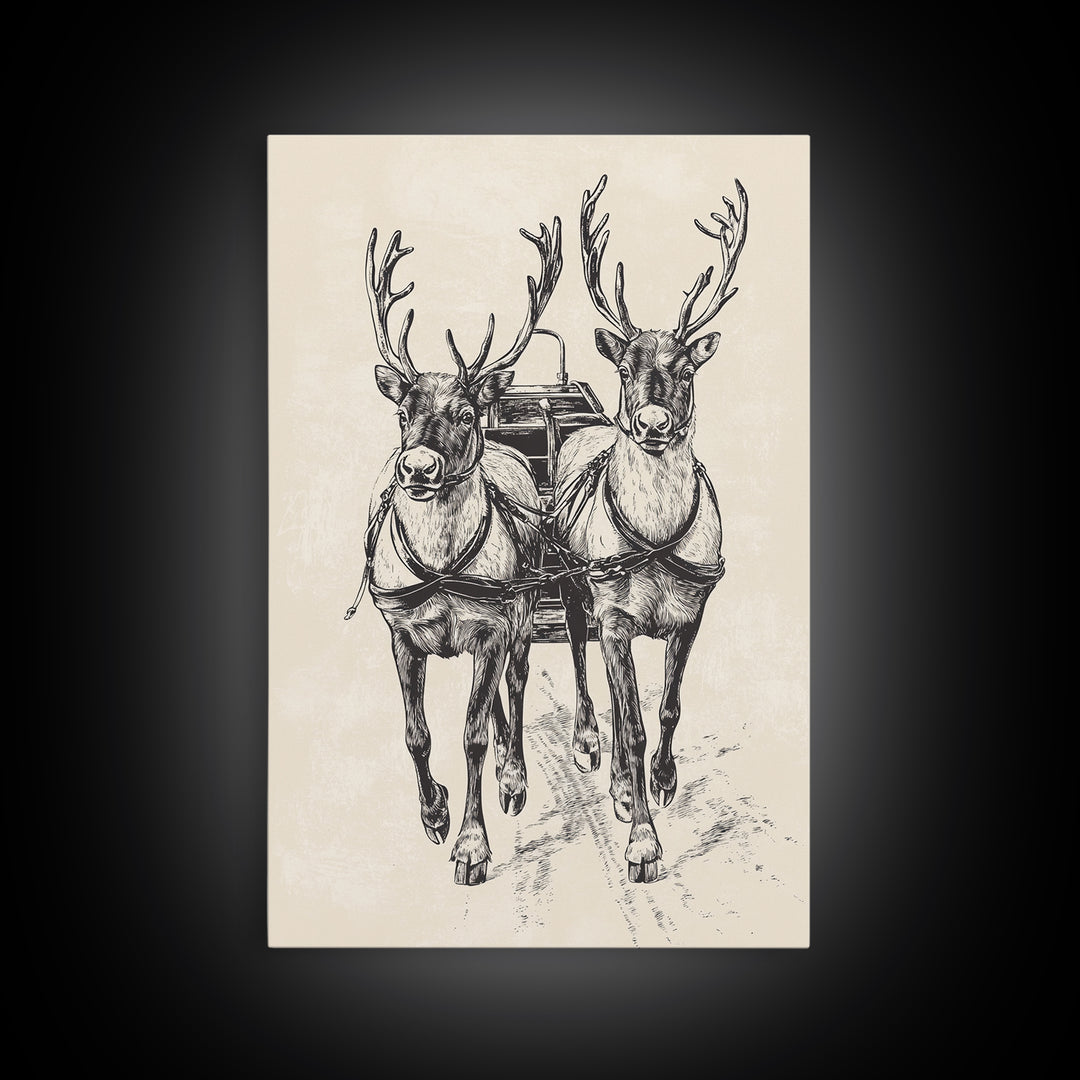 Santa's Sleigh Canvas Print - Framed Canvas - Minimalist Christmas Art - Boho Christmas Art - Rustic Christmas Art