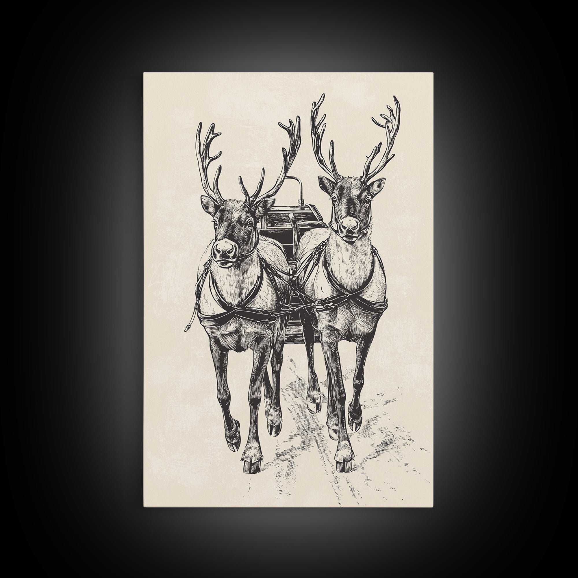 Santa's Sleigh Canvas Print - Framed Canvas - Minimalist Christmas Art - Boho Christmas Art - Rustic Christmas Art
