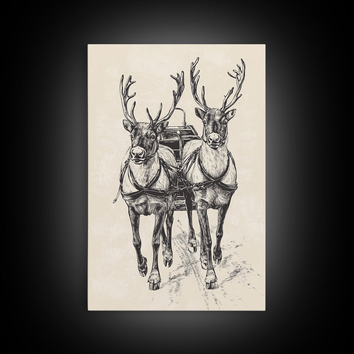 Santa's Sleigh Canvas Print - Framed Canvas - Minimalist Christmas Art - Boho Christmas Art - Rustic Christmas Art