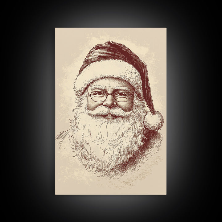 Portrait of Santa Clause Canvas Print - Framed Canvas - Minimalist Christmas Art - Boho Christmas Art - Rustic Christmas Art