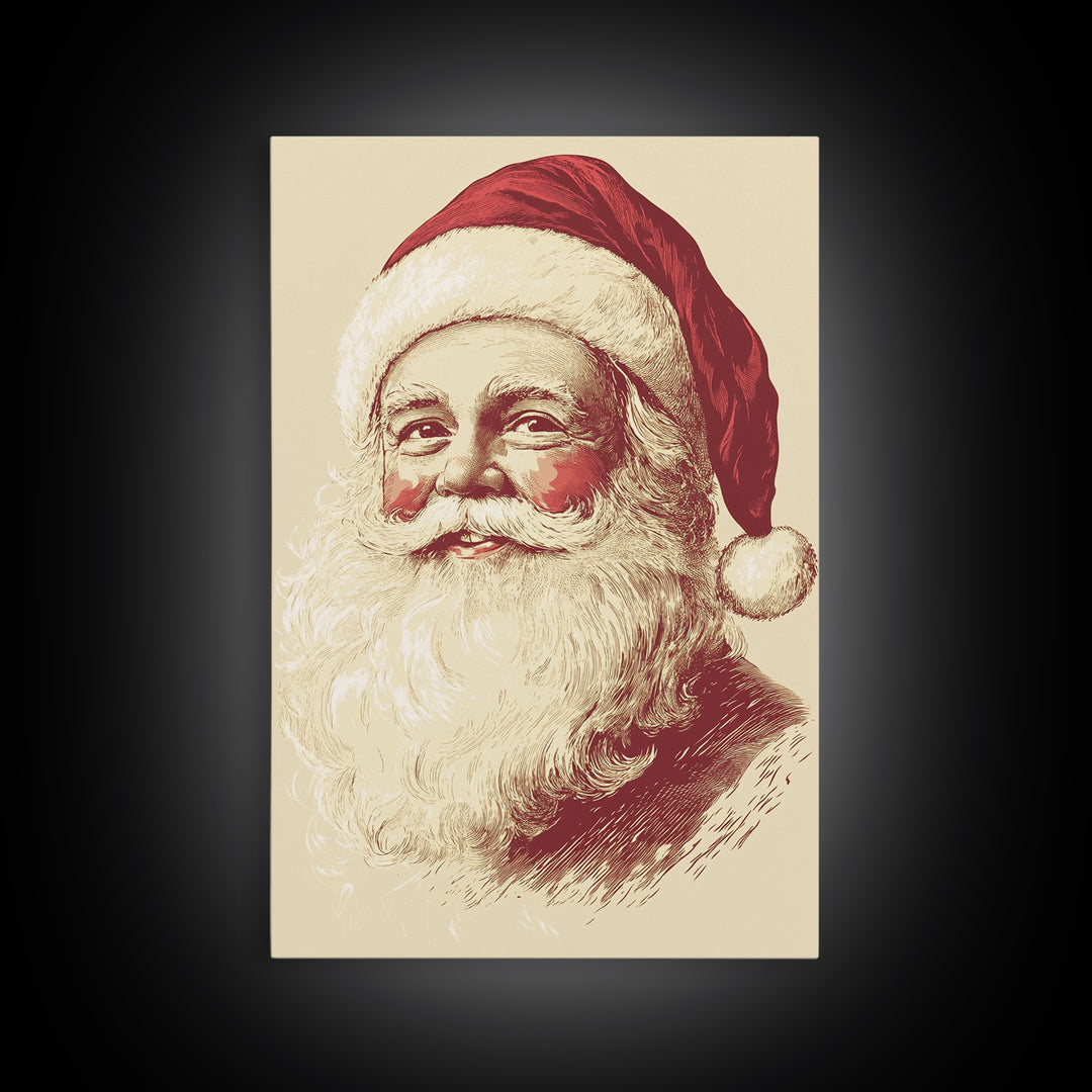 Sainta Clause Painting Canvas Print - Framed Canvas - Minimalist Christmas Art - Boho Christmas Art - Rustic Christmas Art