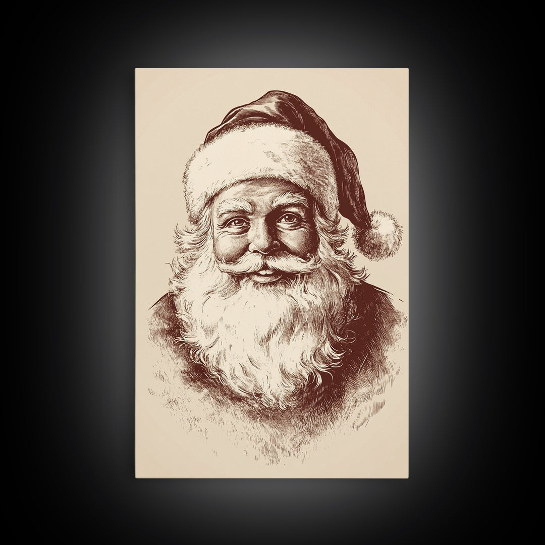 Vintage Santa Painting Canvas Print - Framed Canvas - Minimalist Christmas Art - Boho Christmas Art - Rustic Christmas Art