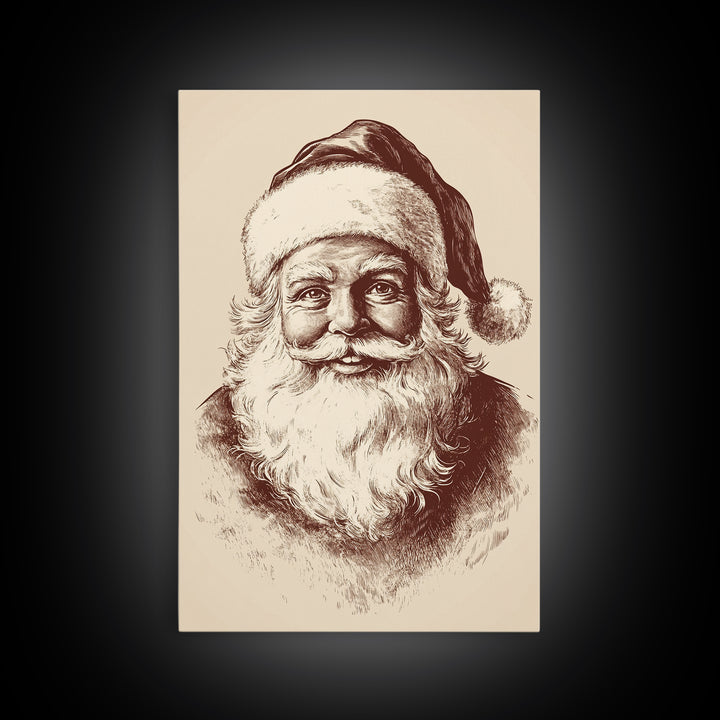 Vintage Santa Painting Canvas Print - Framed Canvas - Minimalist Christmas Art - Boho Christmas Art - Rustic Christmas Art