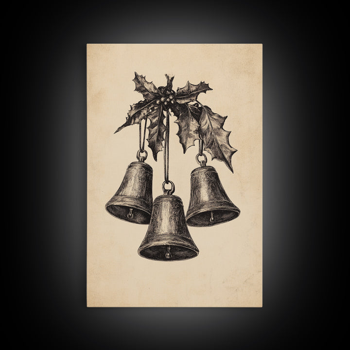 Christmas Bells Canvas Print - Framed Canvas - Minimalist Christmas Art - Boho Christmas Art - Rustic Christmas Art