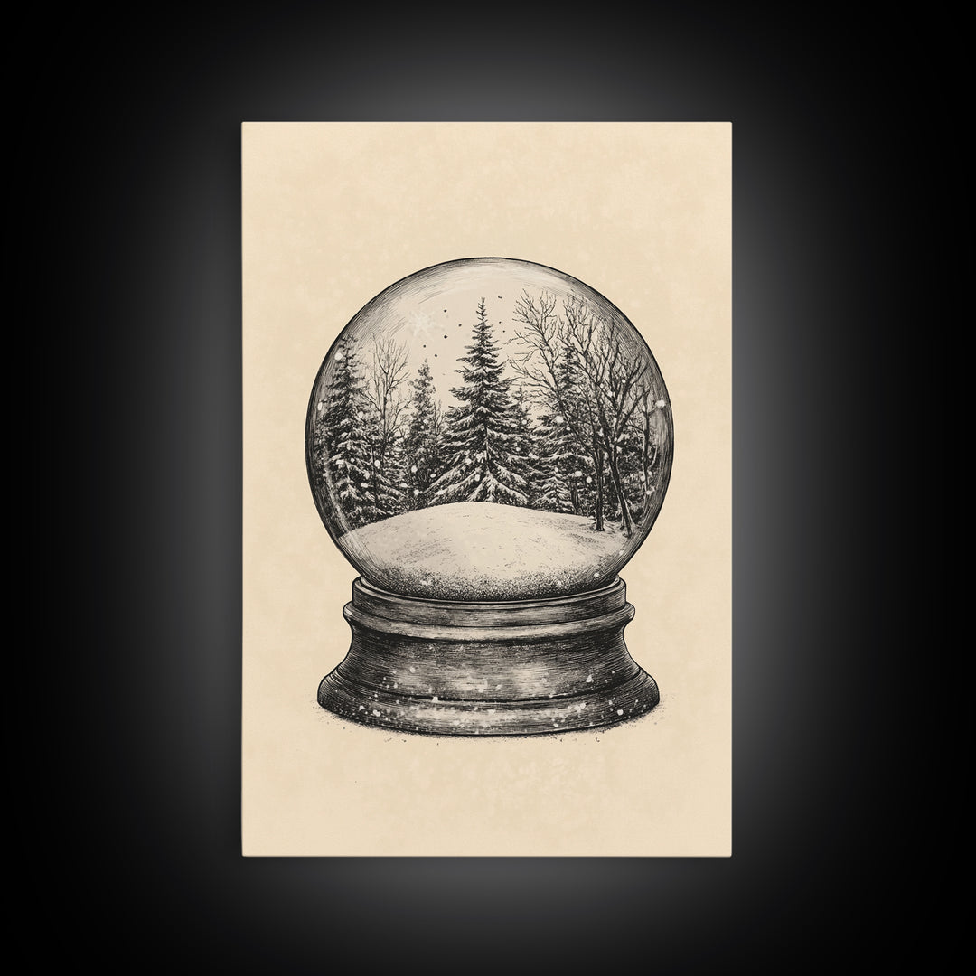 Christmas Snowglobe Canvas Print - Framed Canvas - Minimalist Christmas Art - Boho Christmas Art - Rustic Christmas Art