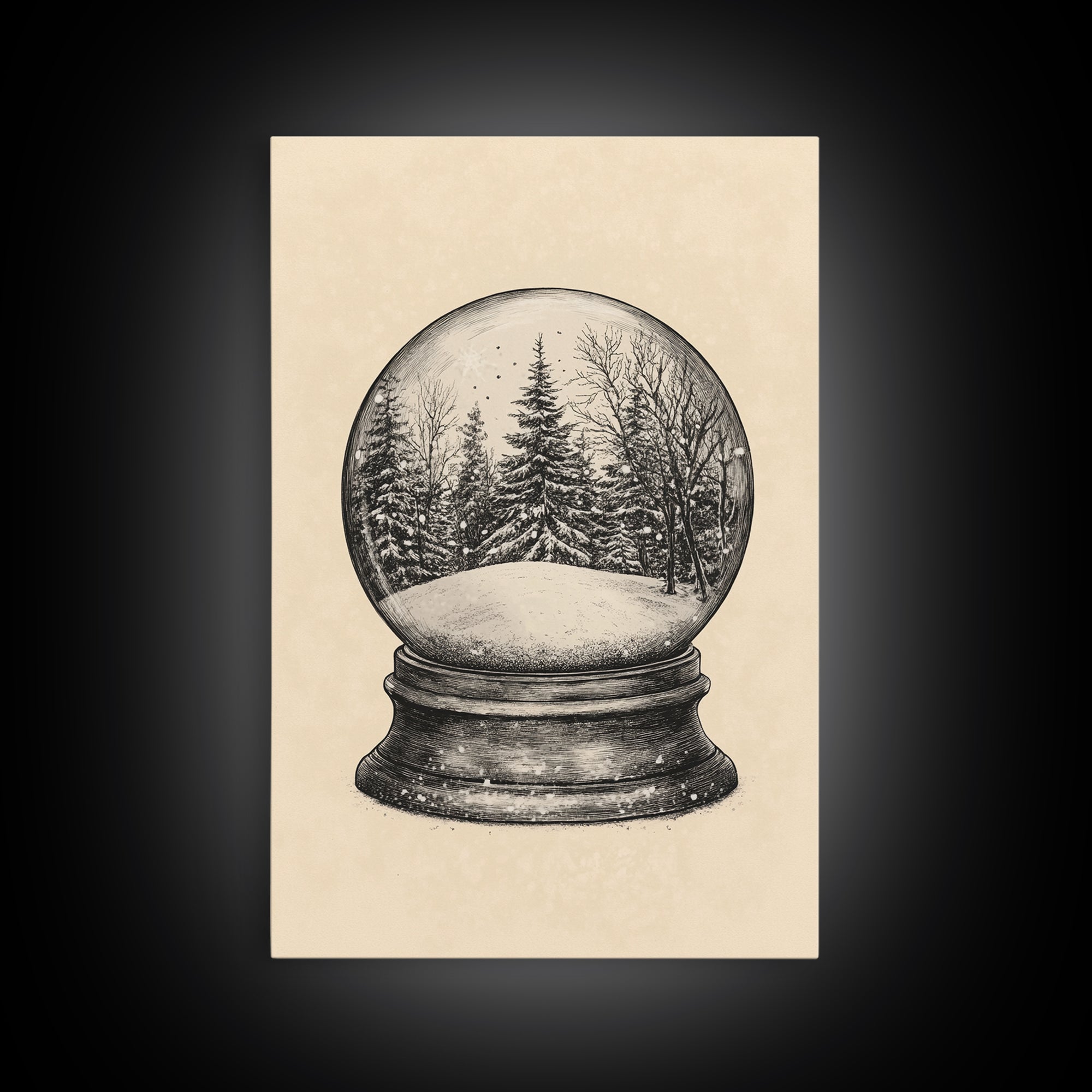 Christmas Snowglobe Canvas Print - Framed Canvas - Minimalist Christmas Art - Boho Christmas Art - Rustic Christmas Art