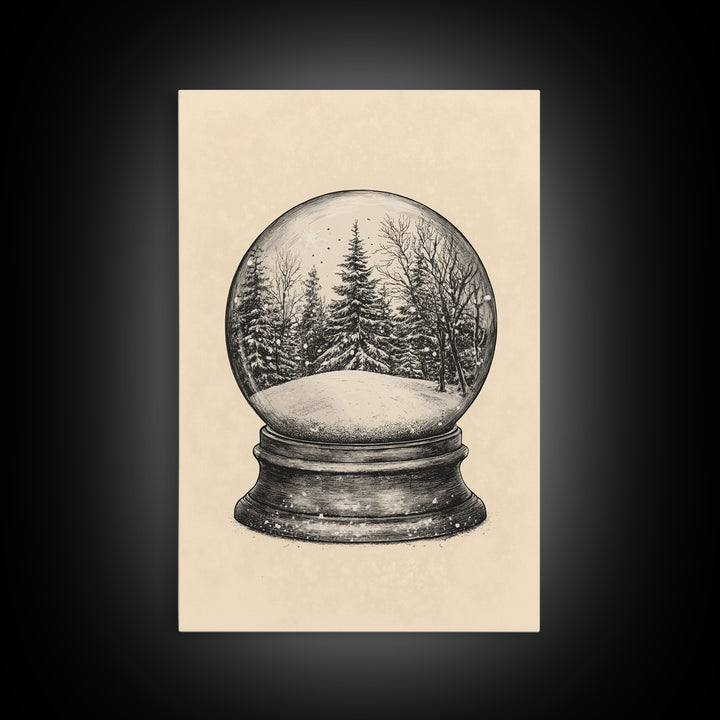 Christmas Snowglobe Canvas Print - Framed Canvas - Minimalist Christmas Art - Boho Christmas Art - Rustic Christmas Art