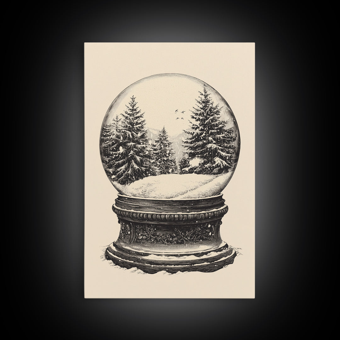 Sketch of a Christmas Snow Globe Canvas Print - Framed Canvas - Minimalist Christmas Art - Boho Christmas Art - Rustic Christmas Art