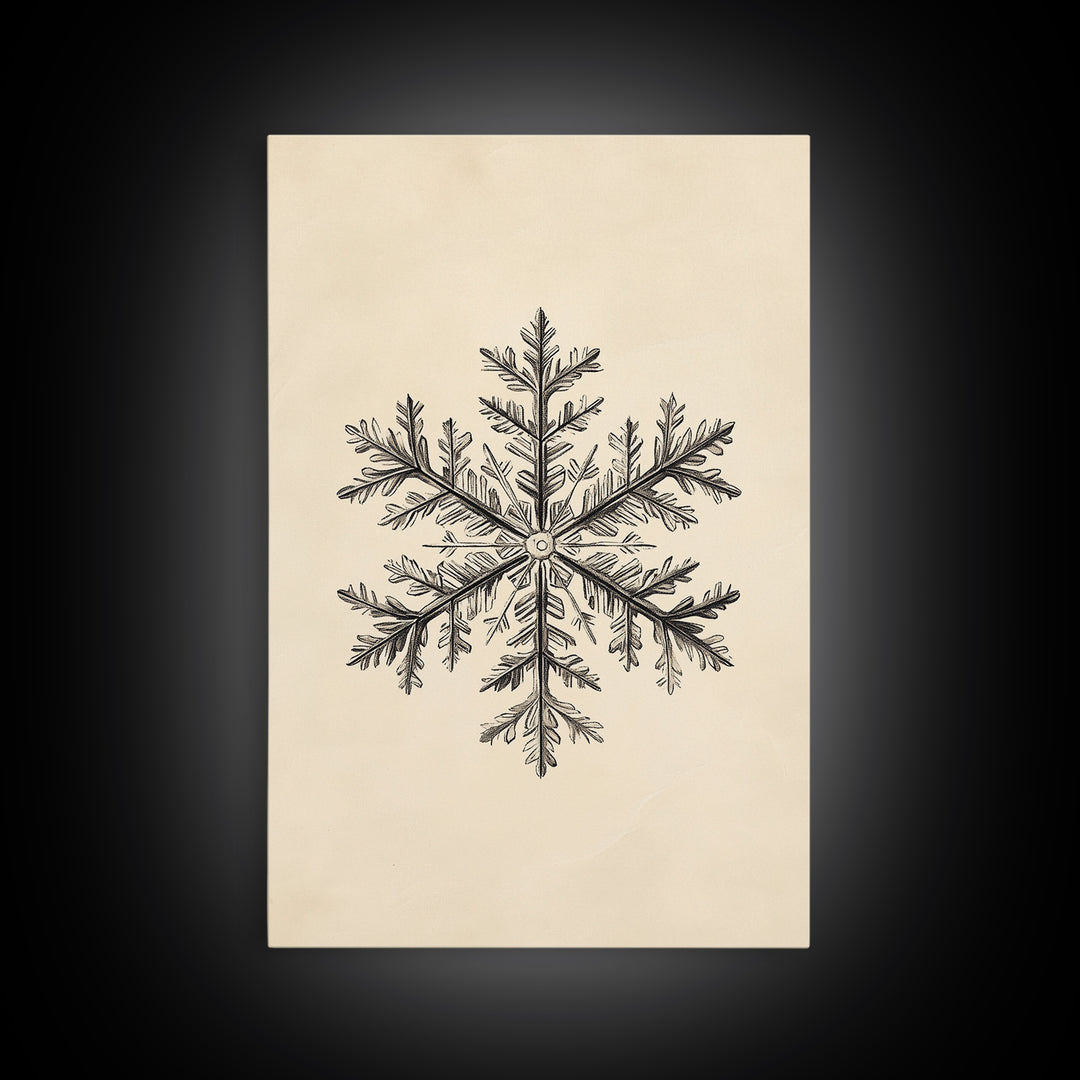 Drawing of a Snowflake Canvas Print - Framed Canvas - Minimalist Christmas Art - Boho Christmas Art - Rustic Christmas Art